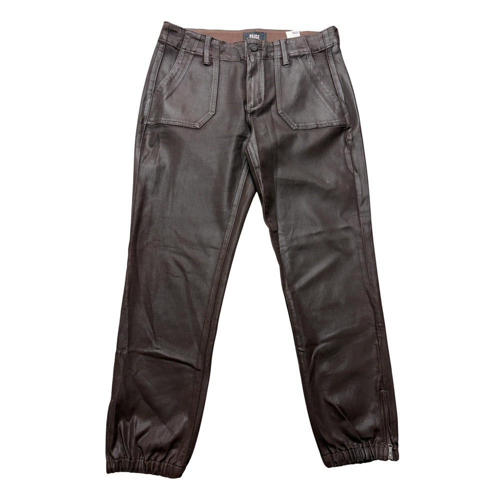 Paige Mayslie Jogger Pants Womens 28 Brown Coated Denim Ankle Zip Stretch